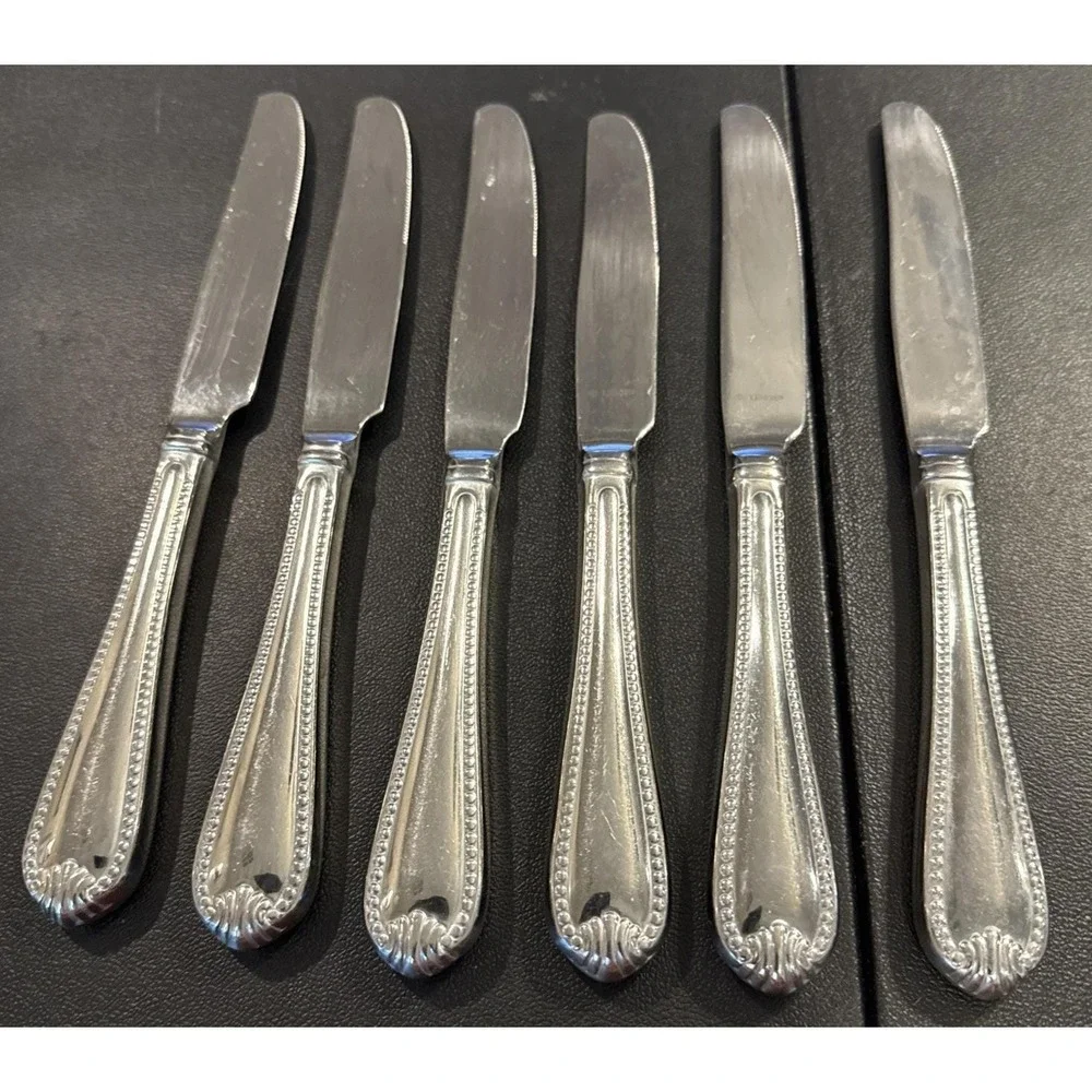 Lenox Bead Plume Glossy Dinner Knife Knives Set Of 6 Stainless Flatware